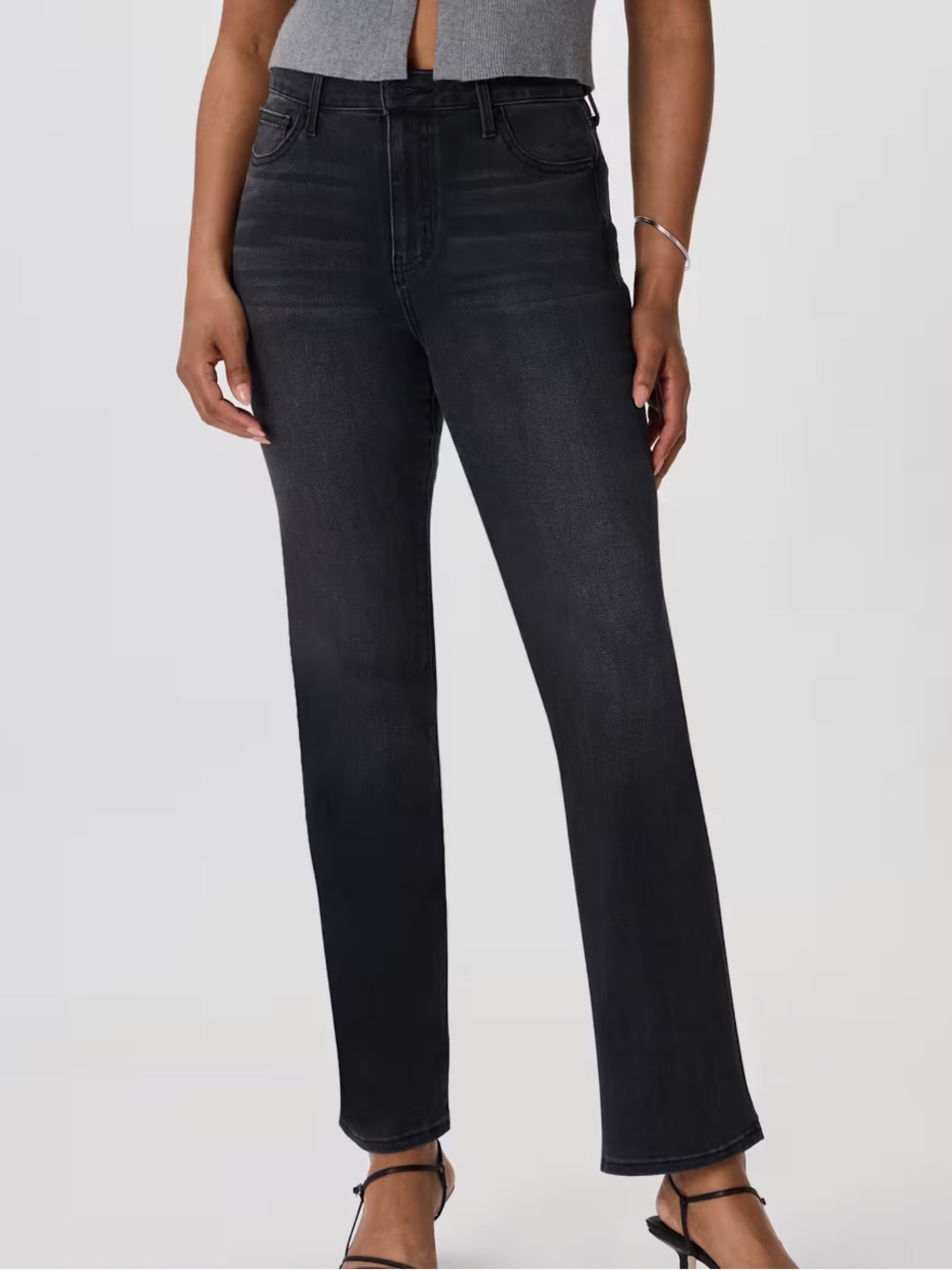 Quince Bella Stretch Straight Jeans 24 Faded Black High Rise 28” Comfort Denim